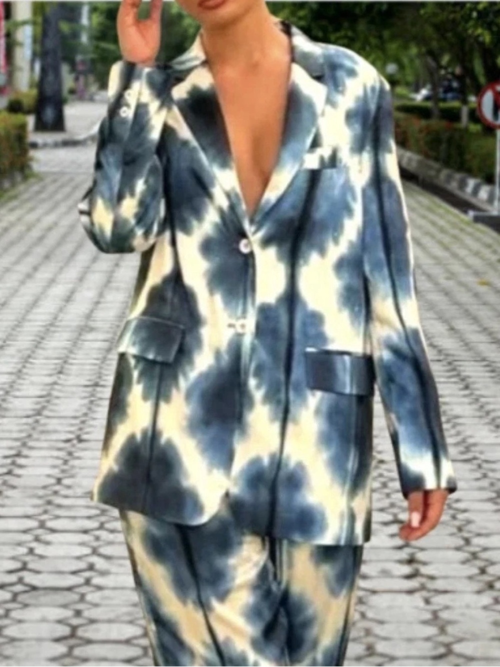 ZARA Silky Blue and White Tie-Dye Blazer